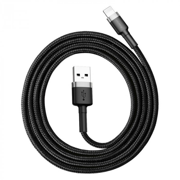 Кабель USB - Lightning Baseus cafule Cable 2.4A 1 метр - Чёрный (CALKLF-BG1) | Фото 1 из 2